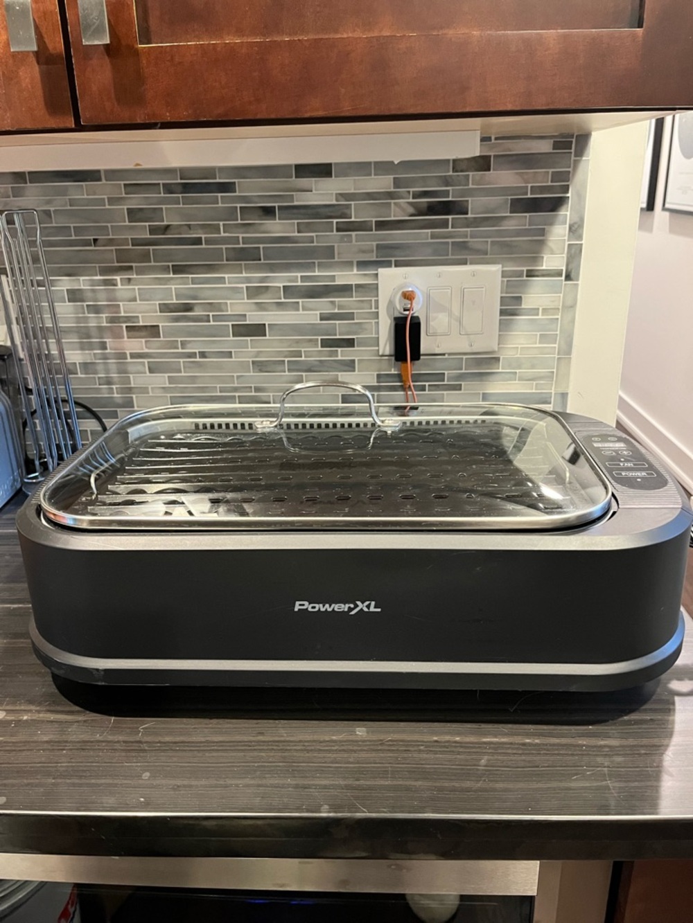 Black Electric Indoor Grill with Glass Lid